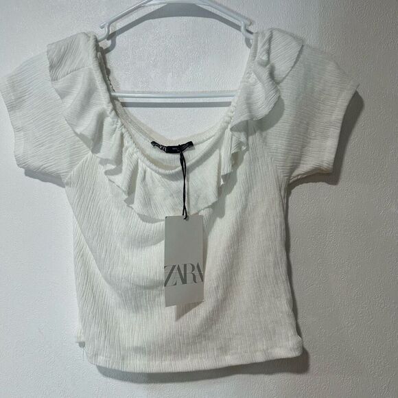 Zara Off The Shoulder Crop Top white size Lgirls halter cute lace stretch teen p - Picture 1 of 7